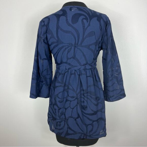 J. Crew Navy Blue Blouse Cotton Blend Burnout Sheer - Picture 6 of 7